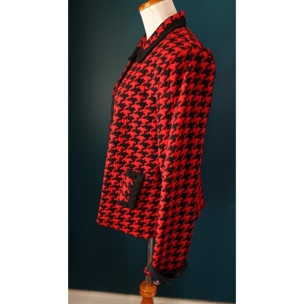 Vintage Victoria Morgan Red Black Houndstooth Corporate Goth Blazer Jacket 10 - Picture 8 of 12